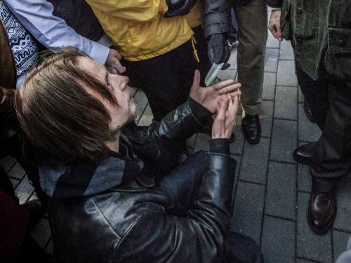 Police in Finland swooped on a knife-wielding man who tried to attack the PM on the campaign trail. (AAP)